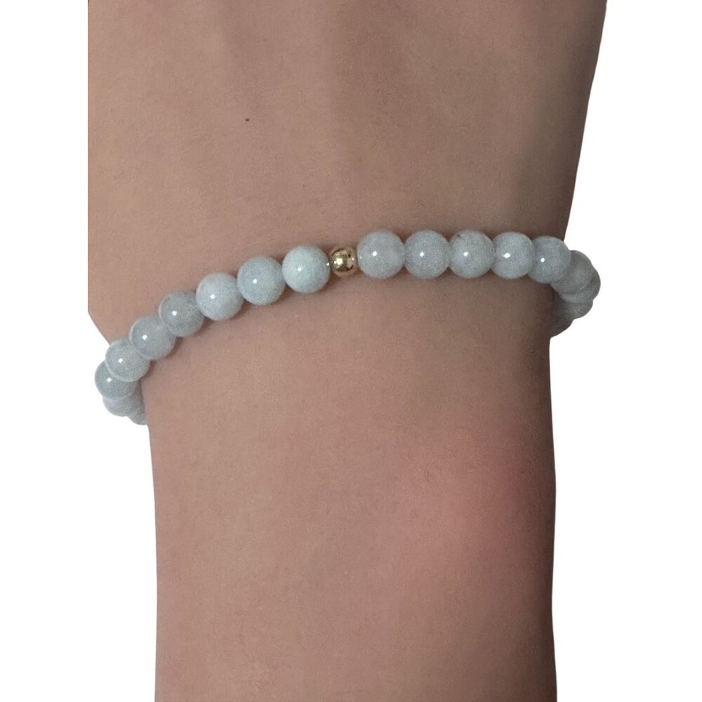 Natural Aquamarine 6mm Gemstone Stretch Bracelet with 14K Gold Polished Bead - Picture 3 of 6